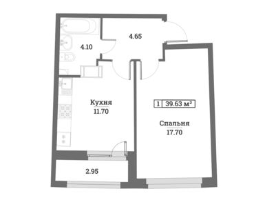 1-комнатная 39.63 кв.м, ЖК «Авиатор», 6 063 390 руб.