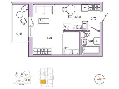 1-комнатная 29.16 кв.м, ЖК «IQ Гатчина», 5 782 428 руб.