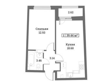 1-комнатная 39.44 кв.м, ЖК «Авиатор», 6 507 600 руб.