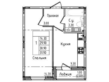 1-комнатная 31.20 кв.м, ЖК «Дуэт», 4 561 970 руб.