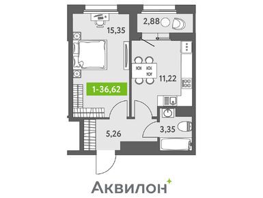 1-комнатная 36.60 кв.м, ЖК «Аквилон ZALIVE», 10 594 583 руб.