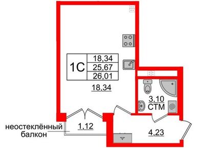 Студия 25.67 кв.м, ЖК «Дворцовый фасад», 4 900 005 руб.