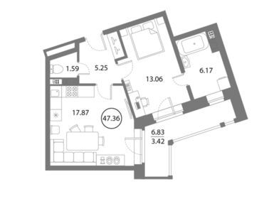 2-комнатная 47.36 кв.м, ЖК Ariosto (Ариосто), 14 065 920 руб.
