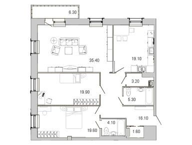 3-комнатная 124.80 кв.м, ЖК «Классика. Дом для души», 53 658 667 руб.