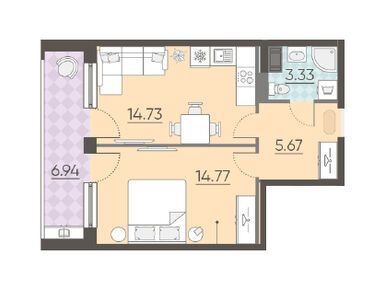 1-комнатные 45.10 кв.м, Комплекс апартаментов NEOPARK (Неопарк), 10 318 880 руб.
