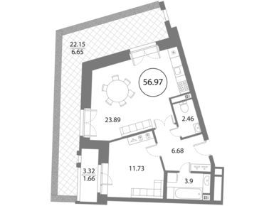 2-комнатная 56.97 кв.м, ЖК Ariosto (Ариосто), 12 533 400 руб.