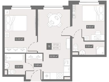 Планировки 2-к. апартаменты в Апарт-отель «Zoom на Неве» (Зум на Неве)
