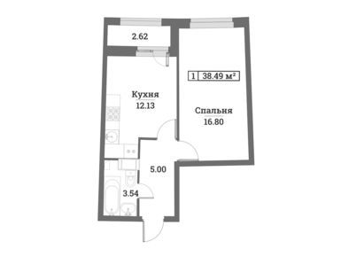 1-комнатная 38.49 кв.м, ЖК «Авиатор», 5 965 950 руб.