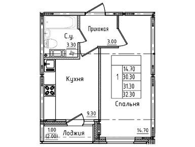 1-комнатная 31.40 кв.м, ЖК «Дуэт», 4 558 652 руб.