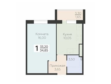 1-комнатная 34.85 кв.м, ЖК «Ленский», 4 425 950 руб.