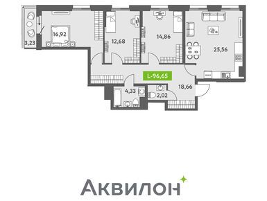 3-комнатная 95.80 кв.м, ЖК «Аквилон ZALIVE», 21 426 822 руб.