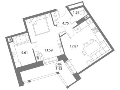 2-комнатная 47.67 кв.м, ЖК Ariosto (Ариосто), 12 549 128 руб.