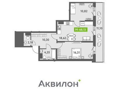 2-комнатная 67.80 кв.м, ЖК «Аквилон ZALIVE», 17 615 923 руб.