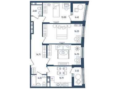 Планировки 3-к. апартаменты в Квартал «Мир внутри» 