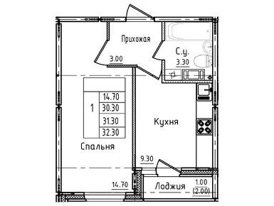 1-комнатная 31.70 кв.м, ЖК «Дуэт», 4 635 078 руб.