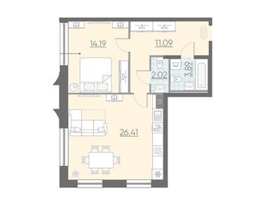 1-комнатные 57.70 кв.м, Комплекс апартаментов NEOPARK (Неопарк), 12 734 390 руб.