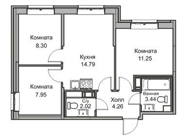 4-комнатная 51.30 кв.м, ЖК «Юнтолово» , 8 075 389 руб.