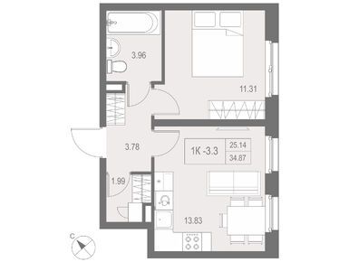 Планировки 1-к. апартаменты в Апарт-отель «Zoom на Неве» (Зум на Неве)