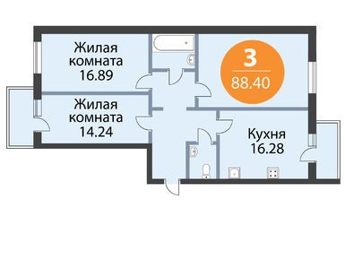 3-комнатная 88.40 кв.м, ЖК EcoCity («ЭкоСити»), 13 700 000 руб.