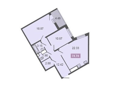 2-комнатная 74.74 кв.м, ЖК «Питер», 22 230 000 руб.