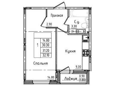 1-комнатная 31.60 кв.м, ЖК «Дуэт», 4 587 688 руб.