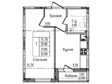 1-комнатная 31.80 кв.м, ЖК «Дуэт», 4 649 700 руб.