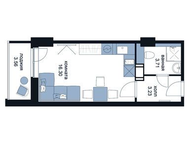 Планировки студии-апартаменты в Апартамент-комплекс «WINGS апартаменты на Крыленко»