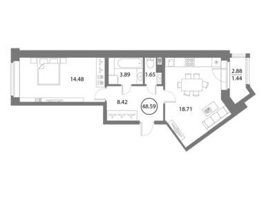2-комнатная 48.59 кв.м, ЖК Ariosto (Ариосто), 14 431 231 руб.