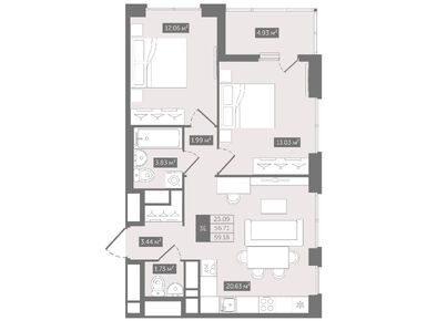 Планировки 2-к. апартаменты в Клубный дом № 8