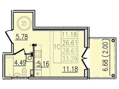 1-комнатная 26.61 кв.м, ЖК «Образцовый квартал 12», 5 106 885 руб.