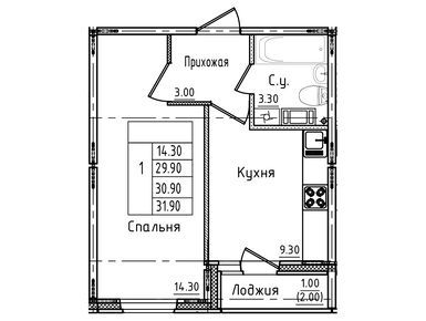 1-комнатная 30.90 кв.м, ЖК «Дуэт», 4 547 348 руб.