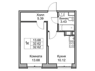 1-комнатная 32.62 кв.м, ЖК «Юнтолово» , 6 272 943 руб.