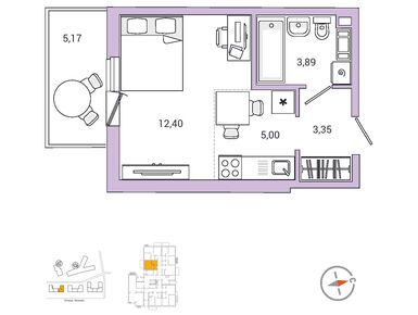 1-комнатная 26.29 кв.м, ЖК «IQ Гатчина», 5 423 627 руб.