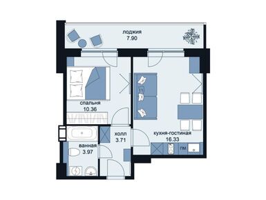 Планировки 1-к. апартаменты в Апартамент-комплекс «WINGS апартаменты на Крыленко»