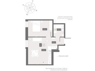 Планировки 1-к. апартаменты в Апарт-отель «Zoom Черная речка» (Зум Черная речка)