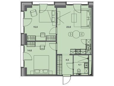 Планировки 2-к. апартаменты в МФК «Docklands-2» («Доклендс-2»)