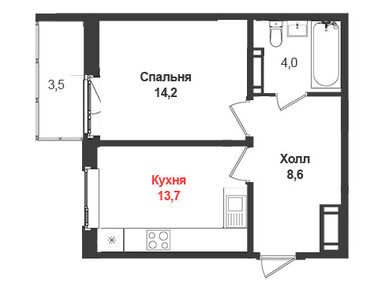 1-комнатная 40.50 кв.м, ЖК «Премьер», 6 100 000 руб.
