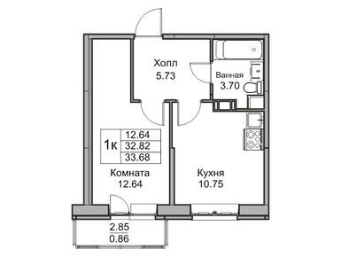 1-комнатная 33.60 кв.м, ЖК «Юнтолово» , 5 723 256 руб.