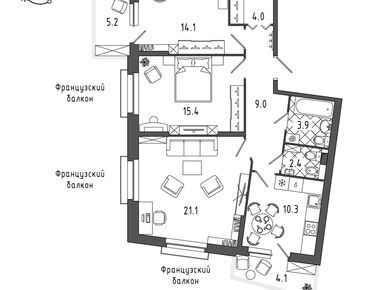 3-комнатная 83.80 кв.м, Квартал Che (Квартал Че), 20 564 763 руб.