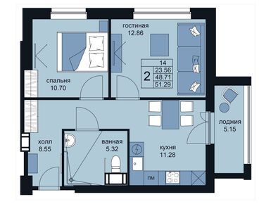 Планировки 2-к. апартаменты в Апартамент-комплекс «WINGS апартаменты на Крыленко»