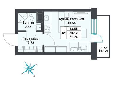 Планировки студии в ЖК «Невские панорамы»